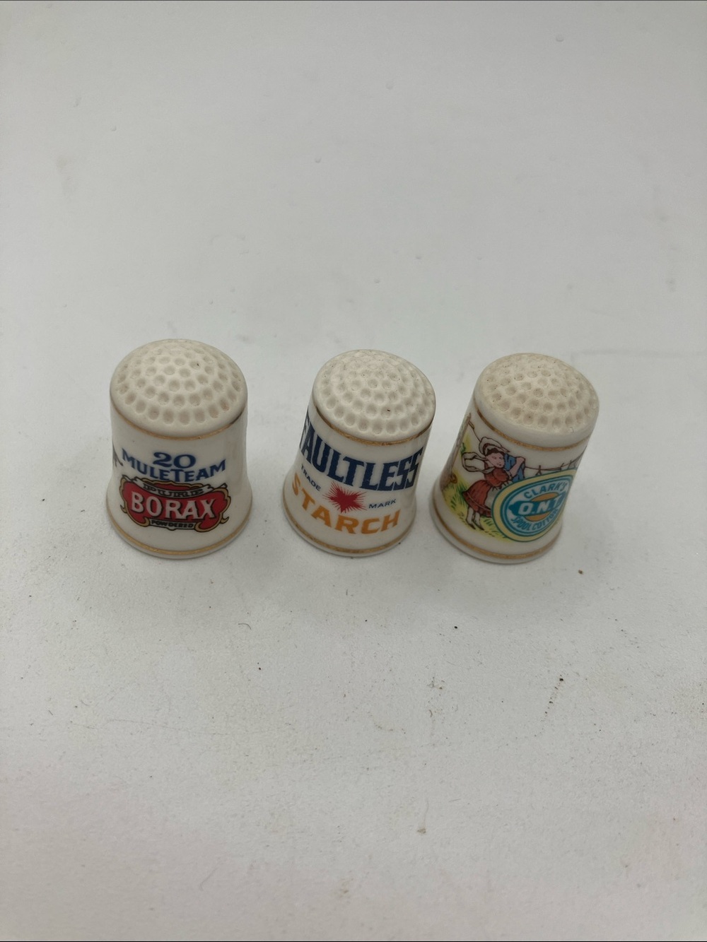 Vintage Franklin Mint…Thimbles Boraxo, faultless starch, Clark’s